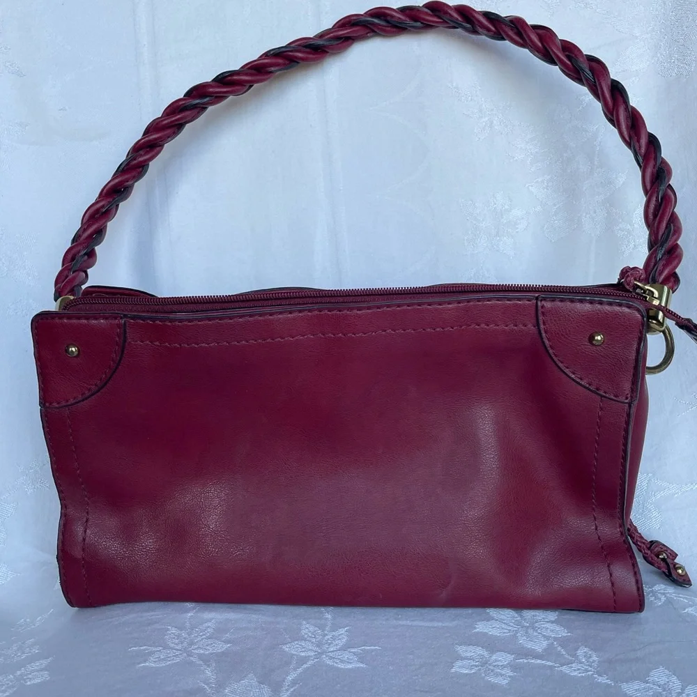 Relic Fossil Windsor Shoulder Bag Purse Vegan Leather Burgundy Braided Strap